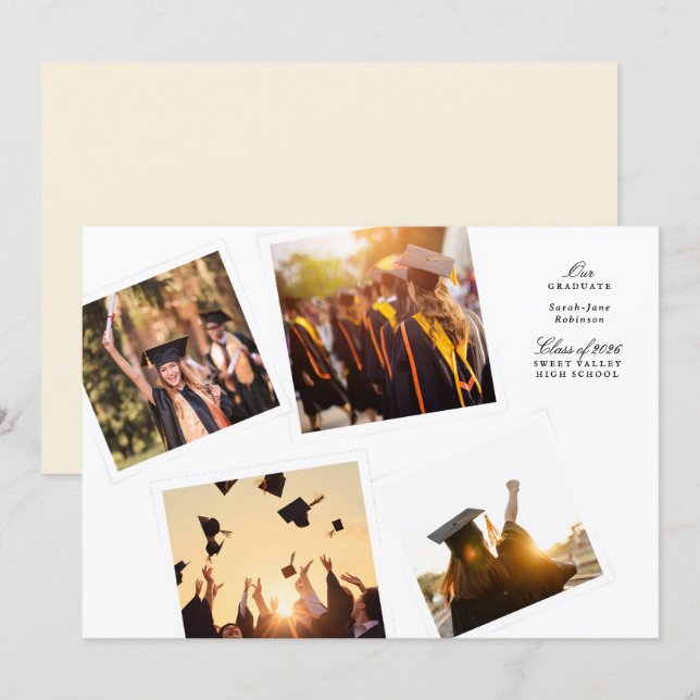 elegant collage 4 photo black white class of 2026 announcement (Front/Back)