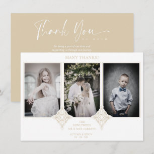 Elegant Collage Lace Romantic 3 Photos Couple Thank You Card