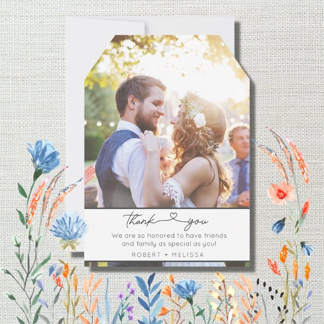 Elegant Collage Scrip Wedding Photo  Thank You Card (Creator Uploaded)