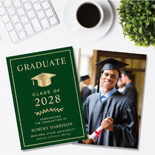 Elegant College Photo Green Gold Graduation Announcement