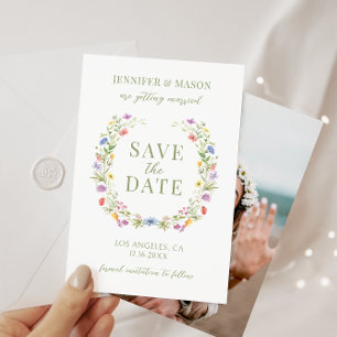Elegant coloful floral boho Save the Date photo Invitation