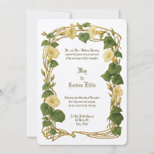 Elegant Color Art Nouveau Floral Border Wedding Invitation