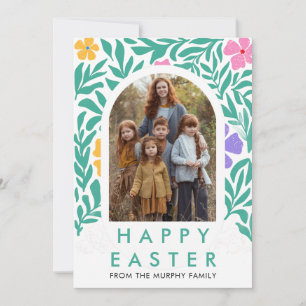Elegant Colorful Arch Floral Easter Family Photo Holiday Card