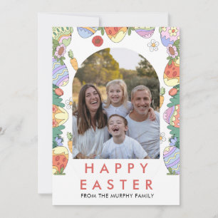 Elegant Colorful Arch Floral Easter Family Photo Holiday Card