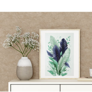 Elegant Colorful Feathers Watercolor Botanical Art Poster