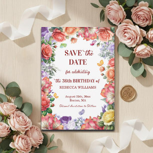 Elegant Colorful Floral 36th Birthday Party Save The Date