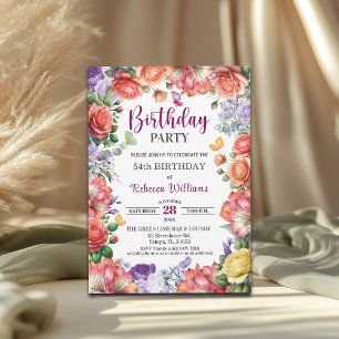 Elegant Colorful Floral 54th Birthday Party Invitation