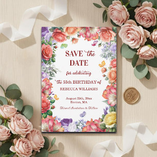 Elegant Colorful Floral 55th Birthday Party Save The Date