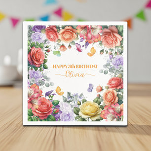 Elegant Colorful Floral 5th Birthday Party Napkin