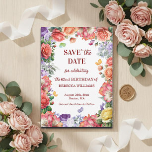 Elegant Colorful Floral 62nd Birthday Party Save The Date
