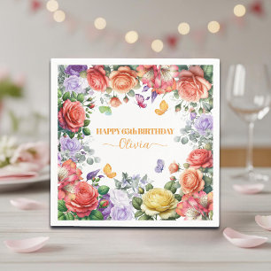 Elegant Colorful Floral 65th Birthday Party Napkin