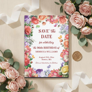 Elegant Colorful Floral 96th Birthday Party Save The Date