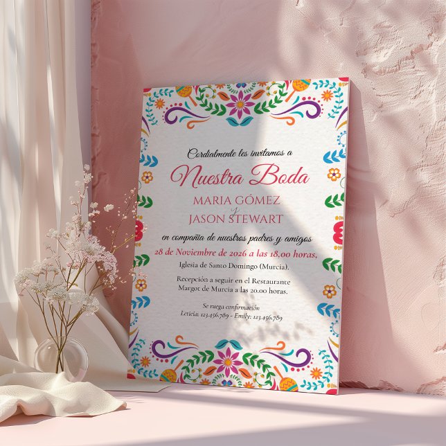 Elegant Colorful Floral Fiesta Spanish Wedding Invitation (Elegant Colorful Floral Fiesta Spanish Wedding Invitation)