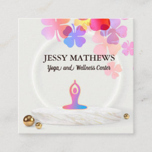 ELEGANT COLORFUL FLORAL YOGA WELLNESS MEDITATION SQUARE BUSINESS CARD