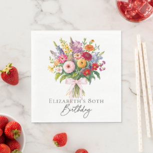Elegant Colorful Garden Flowers Bouquet Birthday Napkin