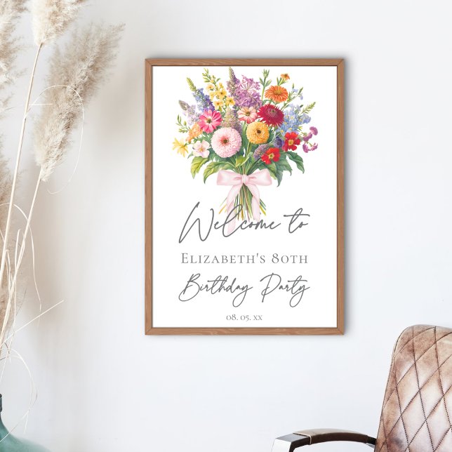 Elegant Colorful Garden Flowers Bouquet Birthday Poster (Creator Uploaded)