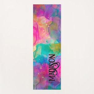 Elegant colorful marble art monogram yoga mat