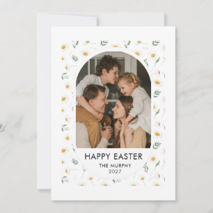 Elegant Colorful Oval Floral Easter Family Photo Holiday Card