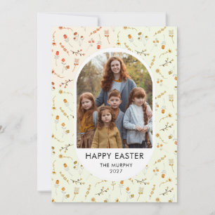 Elegant Colorful Oval Floral Easter Family Photo Holiday Card
