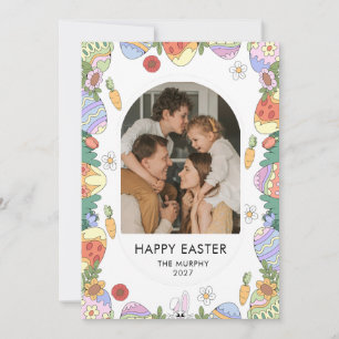 Elegant Colorful Oval Floral Easter Family Photo Holiday Card