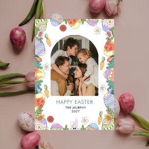 Elegant Colorful Oval Floral Easter Family Photo Holiday Card