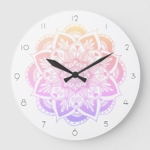 Elegant Colorful Pastel Mandala Flower Large Clock