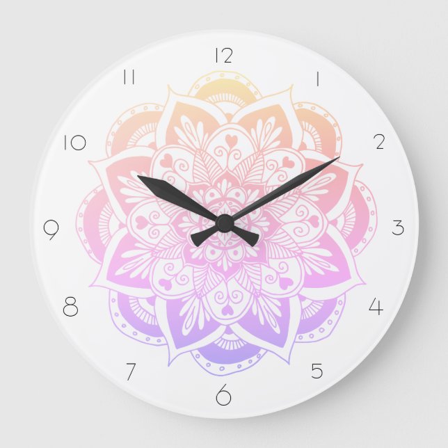 Elegant Colorful Pastel Mandala Flower Large Clock (Front)