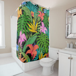 Elegant Colorful Summer Tropical Floral Leaves    Shower Curtain