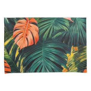 Elegant Colorful Tropical Leaves and Flowers Pi Pillowcase