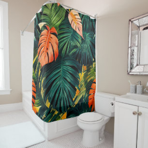 Elegant Colorful Tropical Leaves and Flowers    Sh Shower Curtain