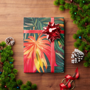 Elegant Colorful Tropical Leaves and Flowers    Wrapping Paper