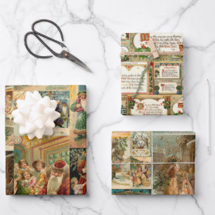 Elegant Colorful Victorian Christmas Card Collage Wrapping Paper Sheet