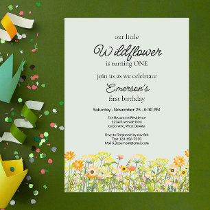 Elegant Colorful Wildflower 1st Birthday Party Invitation