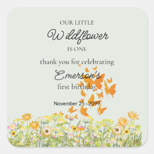 Elegant Colorful Wildflower 1st Birthday Party Square Sticker