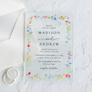 Elegant Colorful Wildflower Meadow Wedding Acrylic Invitations
