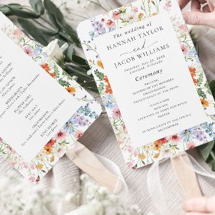 Elegant Colorful Wildflower Wedding Program Hand Fan