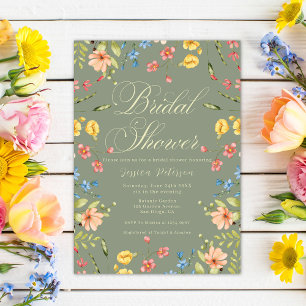 Elegant Colorful Wildflowers Sage Bridal Shower  Invitation