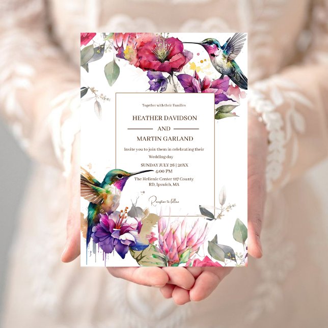 Elegant Coloured Flower Floral Two Birds Wedding Invitation (Creator Uploaded)