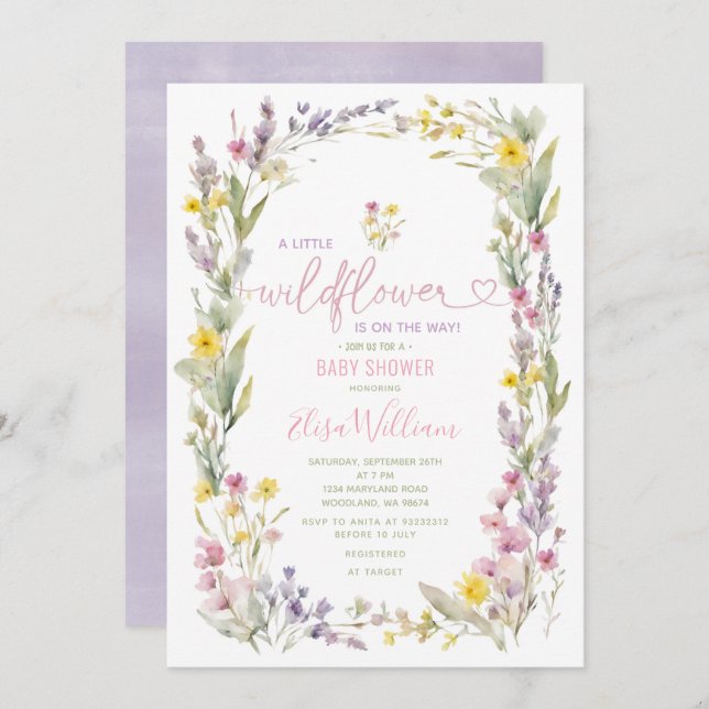 Elegant Colourful A Little Wildflower Baby Shower Invitation (Front/Back)