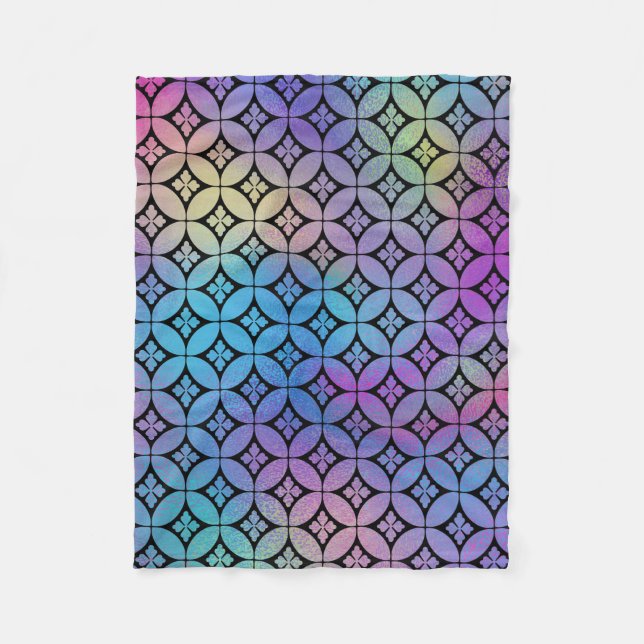 Elegant Colourful Abstract Floral Circles Pattern Fleece Blanket (Front)