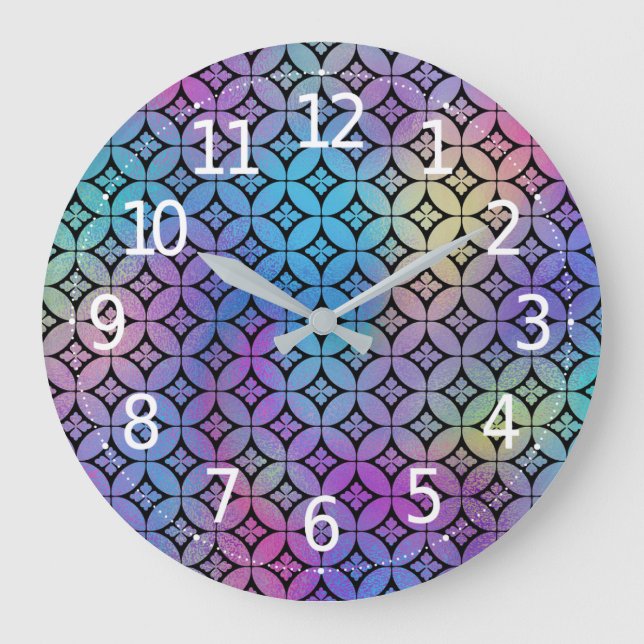 Elegant Colourful Abstract Floral Circles Pattern Large Clock (Front)