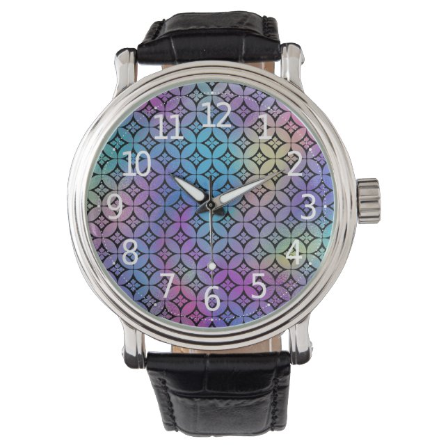 Elegant Colourful Abstract Floral Circles Pattern Watch (Front)