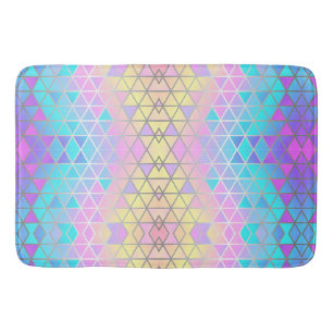 Elegant colourful Abstract Holographic Triangles Bath Mat