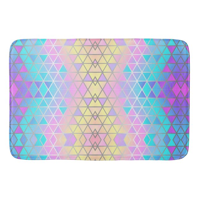Elegant colourful Abstract Holographic Triangles  Bath Mat (Front)