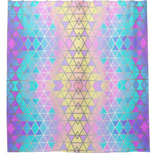 Elegant colourful Abstract Holographic Triangles Shower Curtain