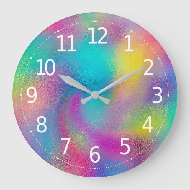 Elegant Colourful Abstract Rainbow Glitter Artwork Large Clock (Front)