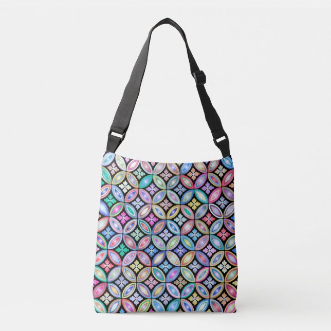 Elegant Colourful Abstract Stained Glass Pattern Crossbody Bag (Front)