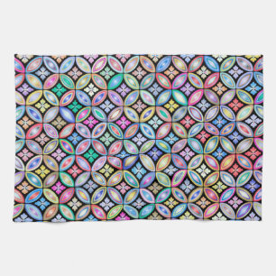 Elegant Colourful Abstract Stained Glass Pattern Tea Towel