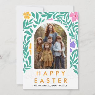 Elegant Colourful Arch Floral Easter Family Photo Holiday Card