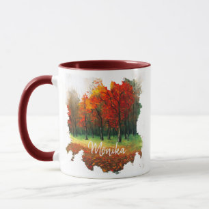 Elegant Colourful Autumn Forest Watercolor Monogra Mug